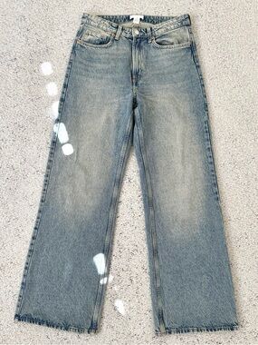 H&M Light Wash Blue Wide Leg Jeans Size 8 Rigid Denim